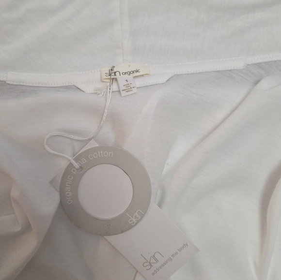 Skin Organic Pima Cotton White Belted Shawl Collar Robe Size 1 NWT Luxury Lounge - Picture 8 of 10